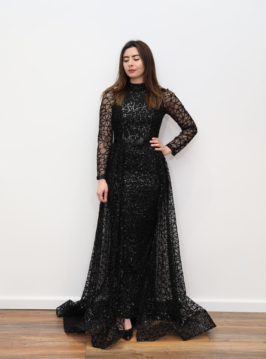 black and glitter dress