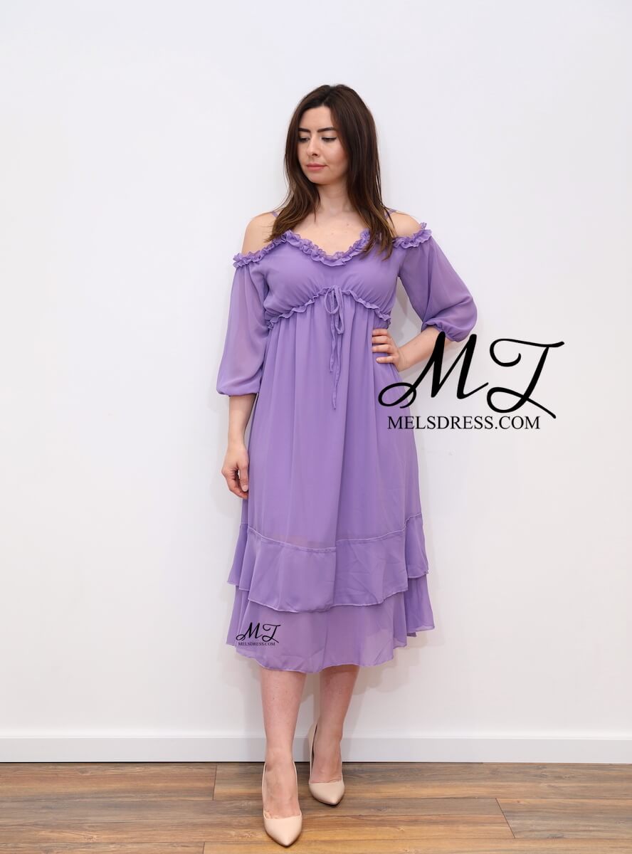 purple cold shoulder dress