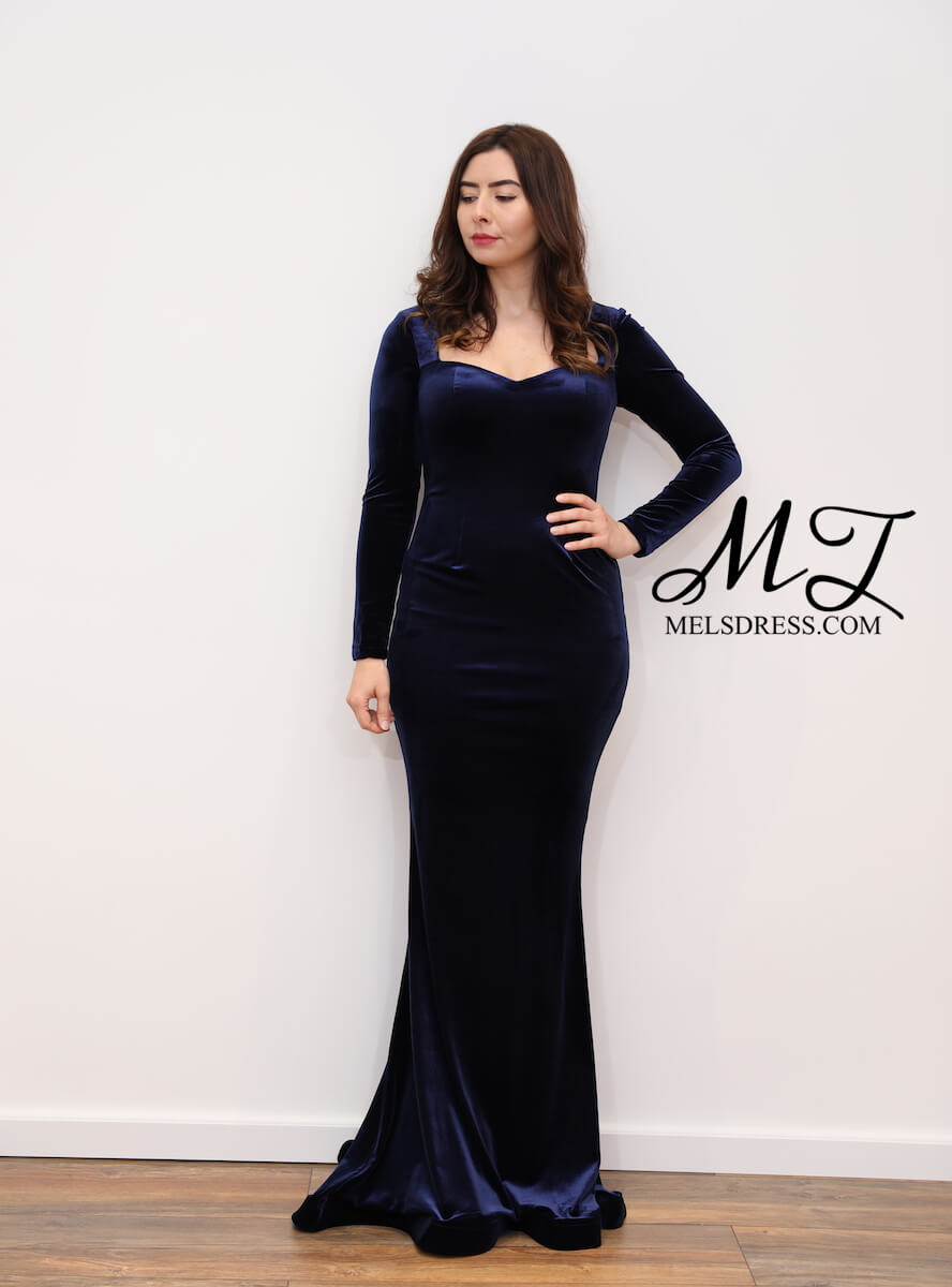 navy blue velvet maxi dress